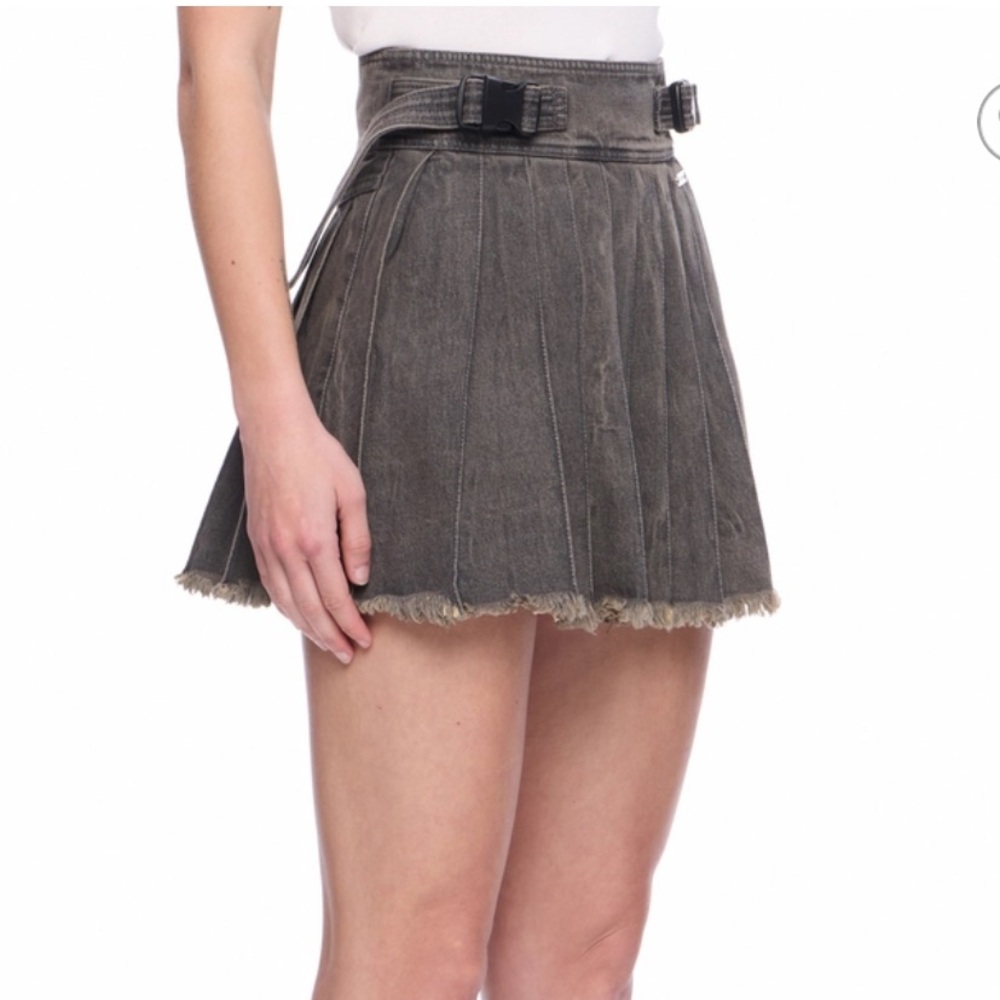 REVOLVE Private Policy New York Buckle Strap Pleated Mini Denim Skirt Grey Small